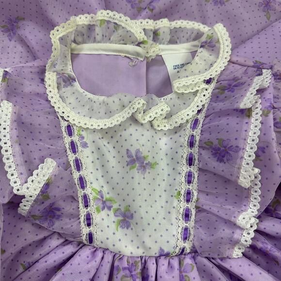 Vintage Miss Quality Lace Ruffle Girl Child Purple White Dress Full Circle 2T - Picture 2 of 9